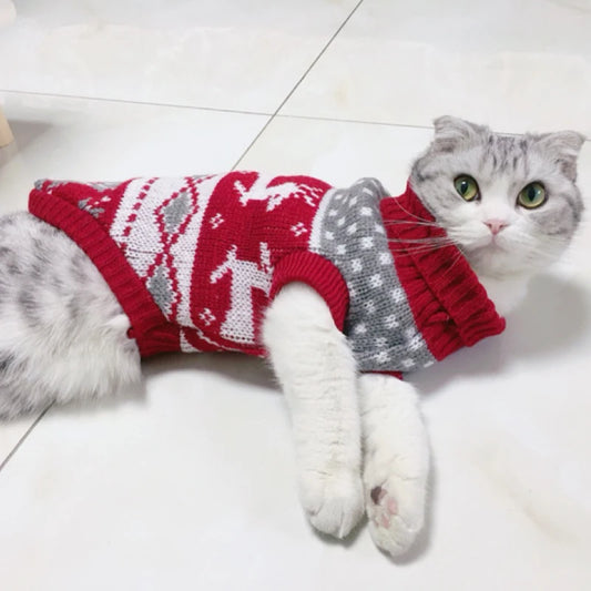 Christmas Cat Sweater Warm Winter Costume for Cats & Small Pets