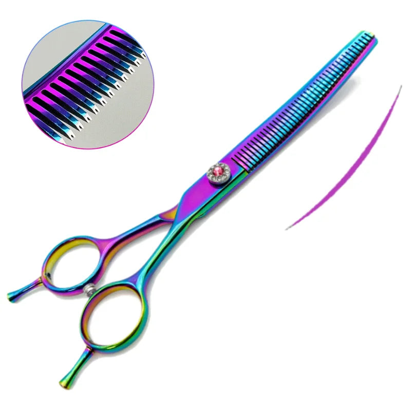 Colorful 7.0" Curved Thinning Shears – Professional Dog Grooming Scissors