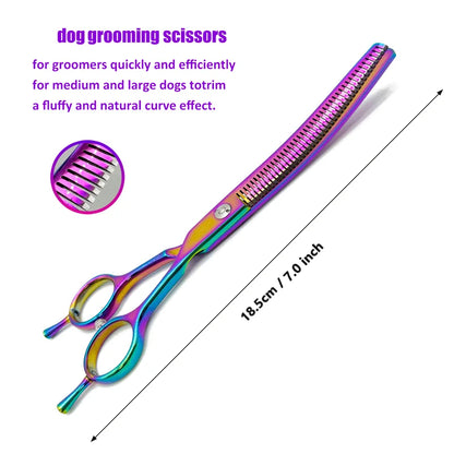 Colorful 7.0" Curved Thinning Shears – Professional Dog Grooming Scissors