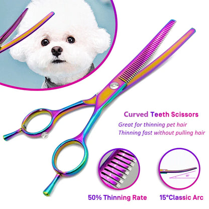 Colorful 7.0" Curved Thinning Shears – Professional Dog Grooming Scissors