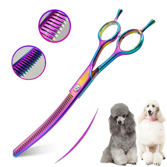 Colorful 7.0" Curved Thinning Shears – Professional Dog Grooming Scissors