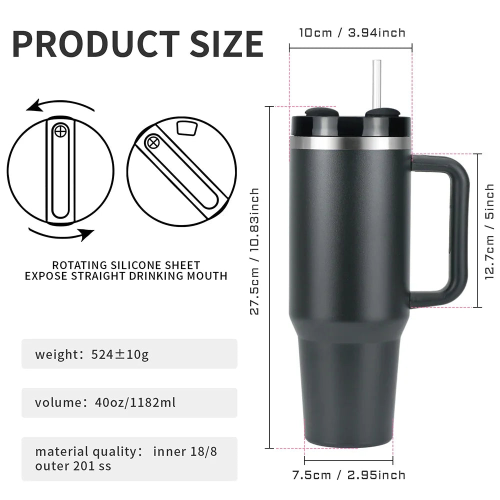 40oz Tumbler Thermos Bottle Stainless Steel Insulation Coffee Cup